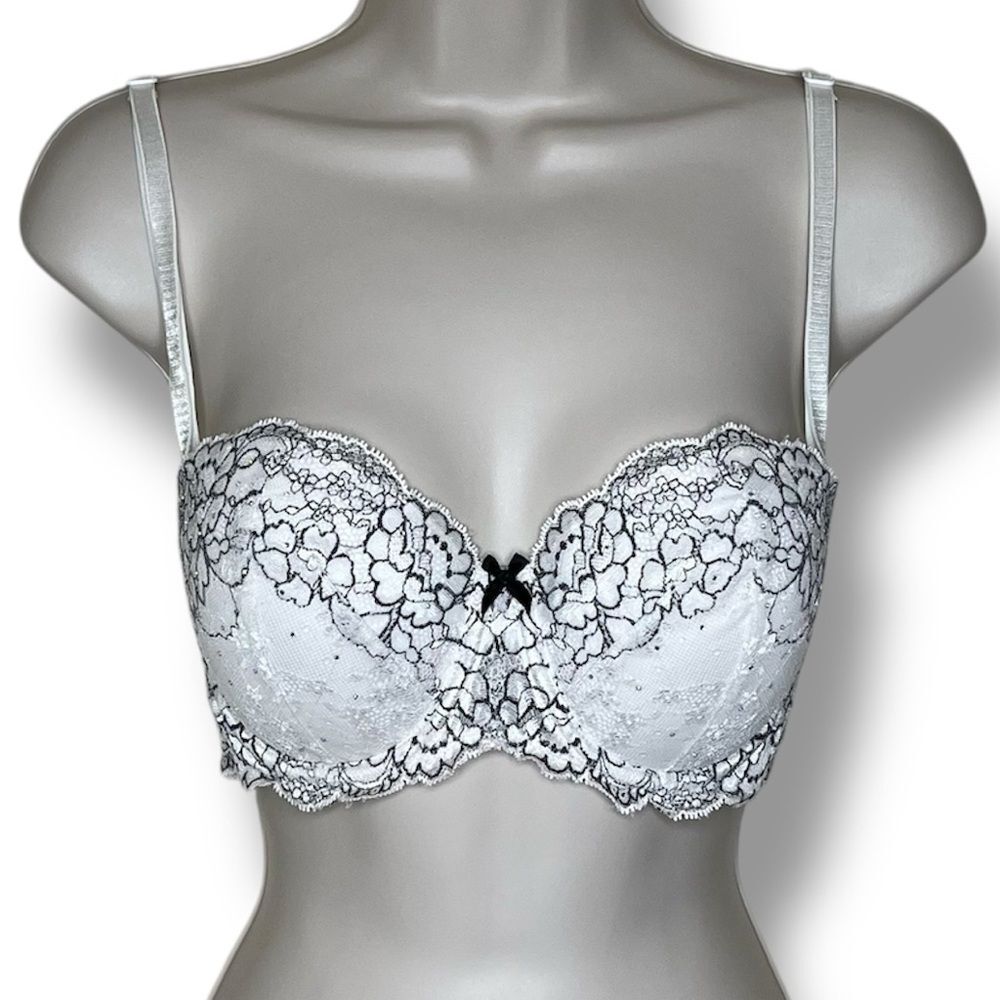 Victorias Secret Dream Angels White Black Lace Crystal Multiway Bra 32DD / 32E